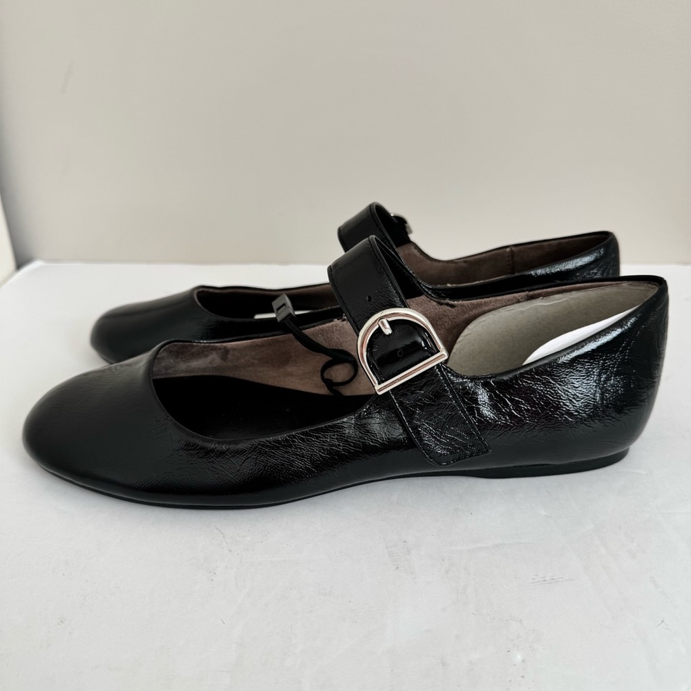 NWT ZARA LEATHER BUCKLE BALLET FLATS in BLACK size 39 /9 - Picture 7 of 16